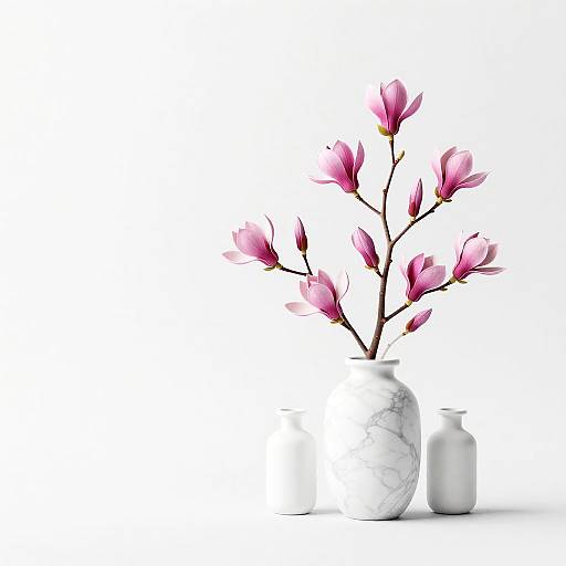 Sleek White Marble Vase with Magnolia