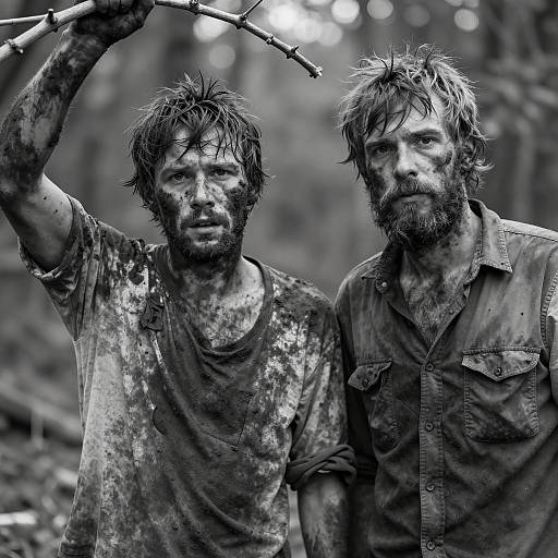 Distressed Men in Black-and-White Photograph