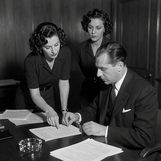 Noir Office Meeting in Wood-paneled Room