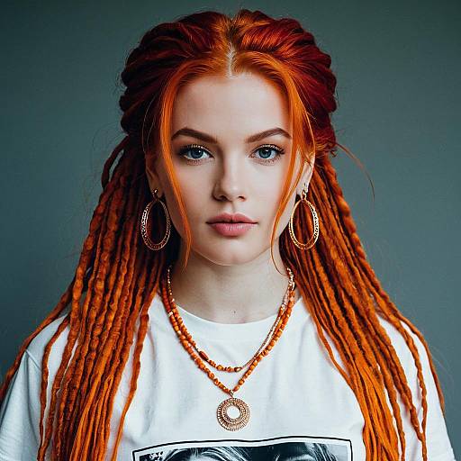 Portrait of Woman with Orange Locs and Jewelry