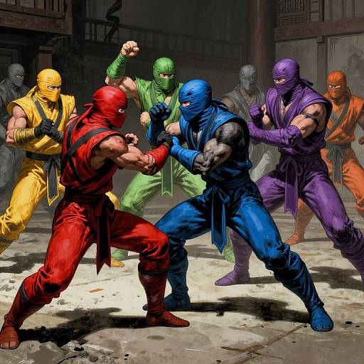 Colorful Ninjas Battle in Dojo