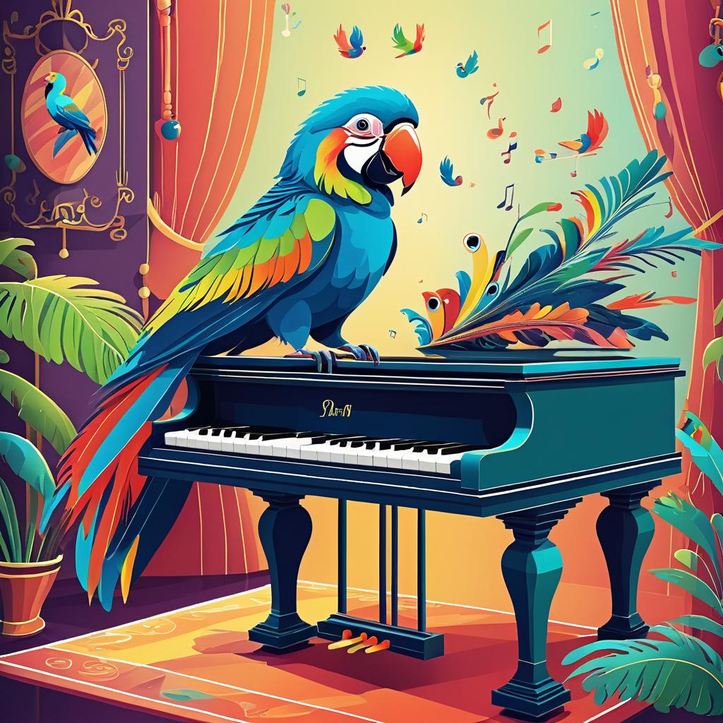 Whimsical Parrot Playing Piano Art