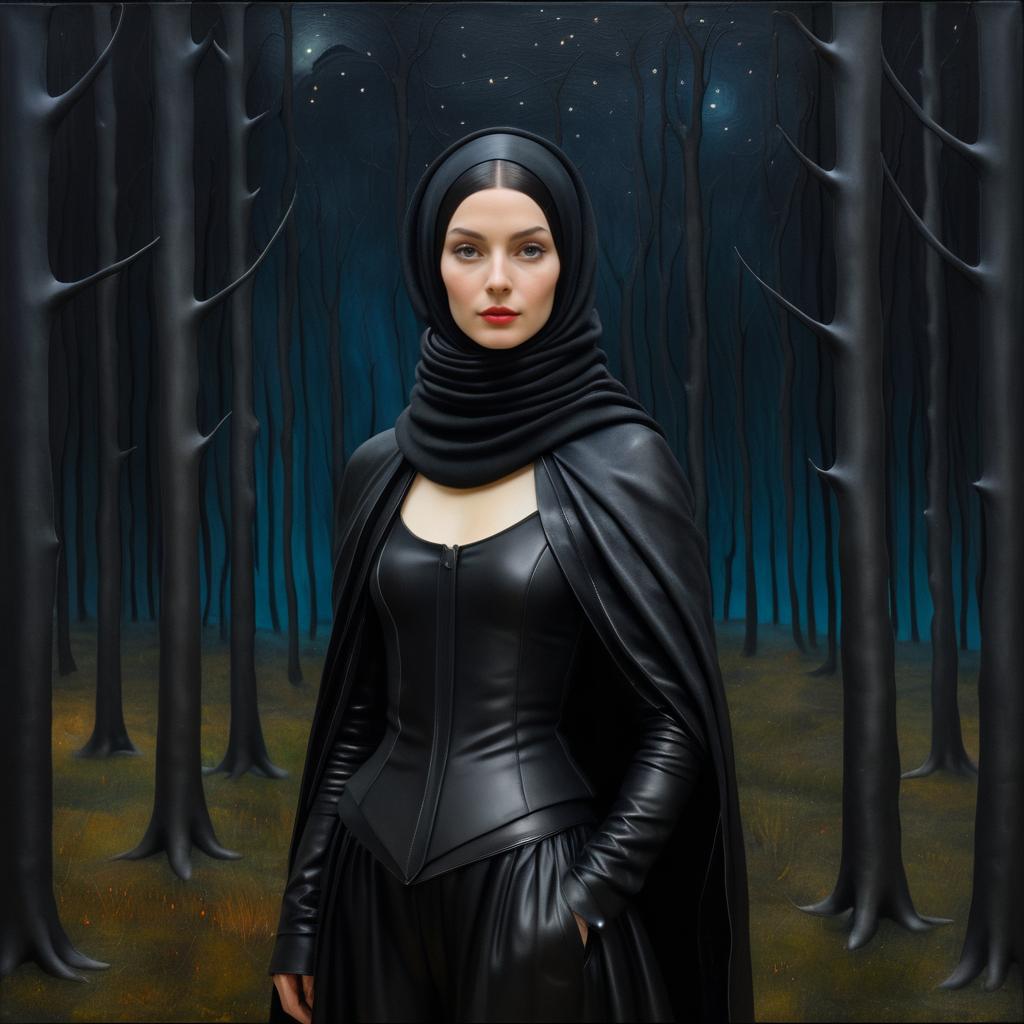 Mystical Night Forest Woman in Black