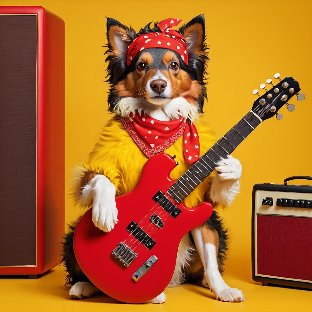 Stylish Dog Portrait with Guitar