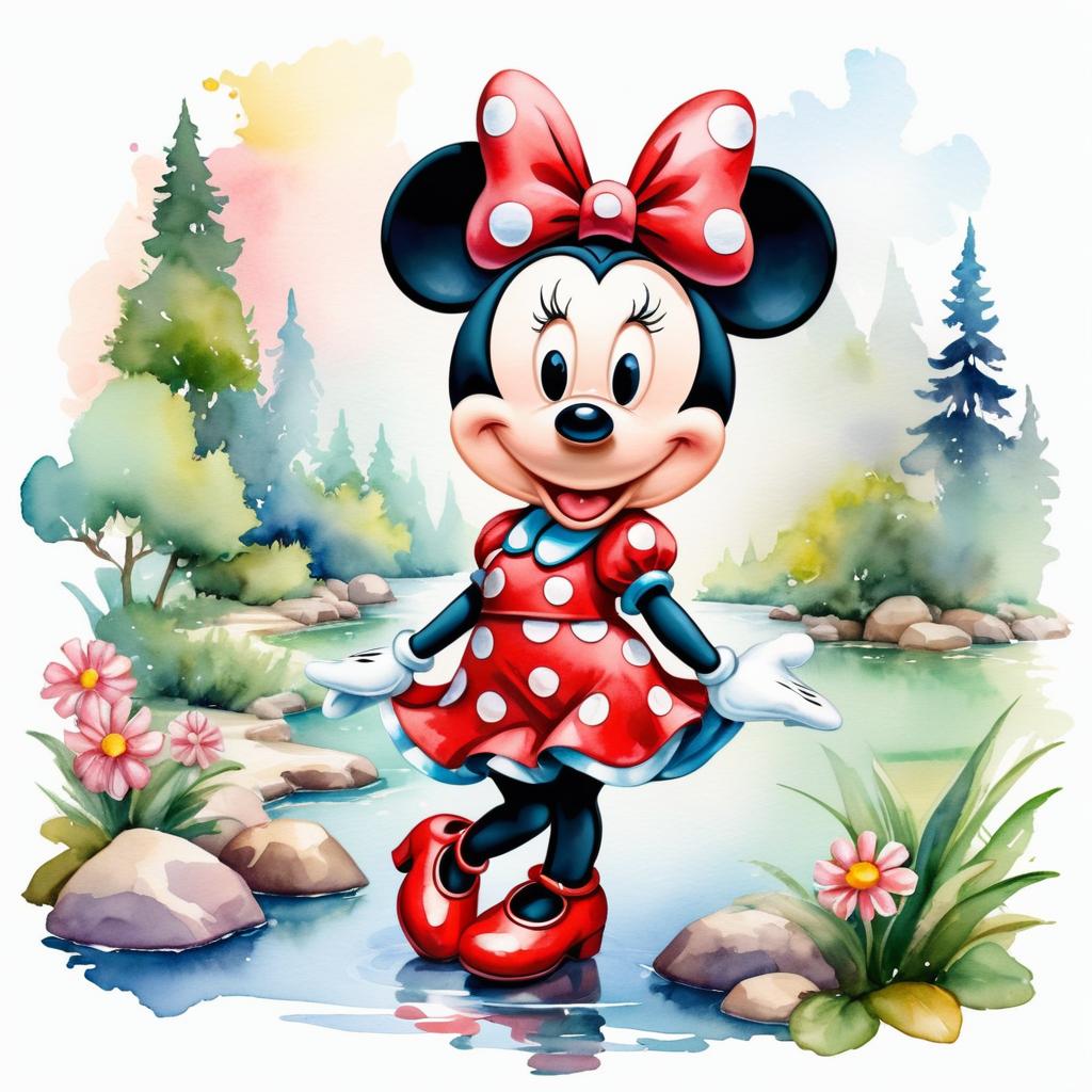 Whimsical Minnie Mouse in Watercolors