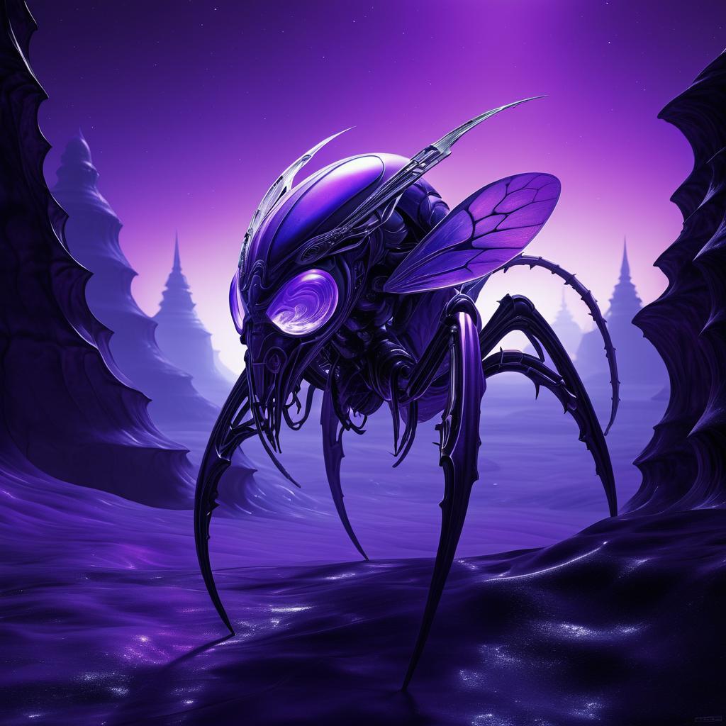 Glowing Violet Insectoid in Giger's Style