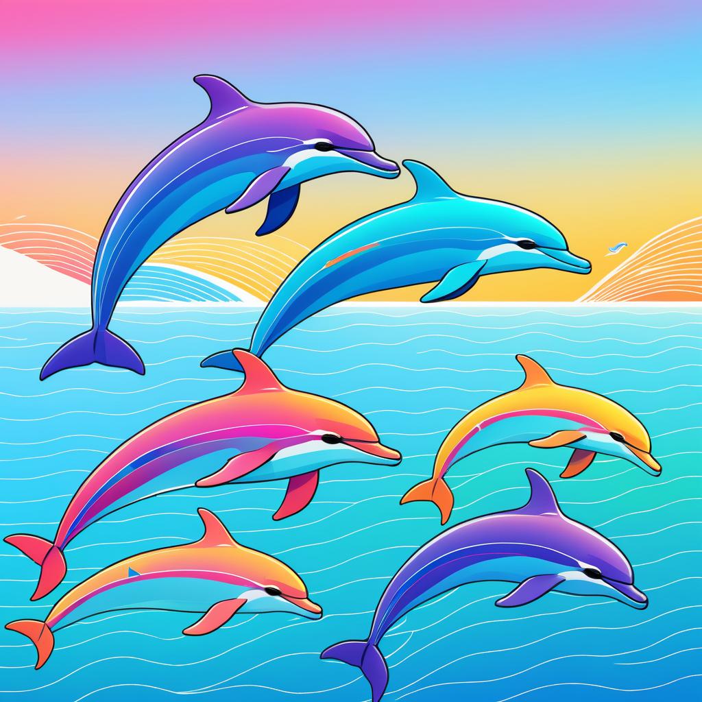 Vibrant Line Art of Playful Dolphins