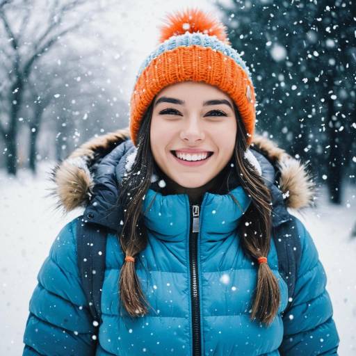 Young Woman Smiling in Snowy Winter Wear