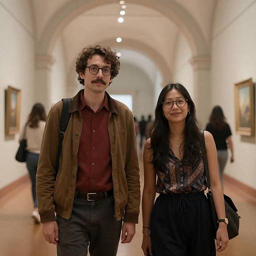 Museum Hallway with Stylish Visitors