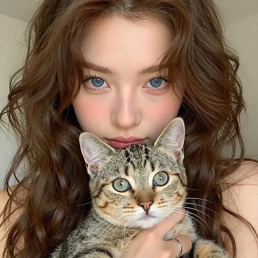 Warm Portrait of Woman with Kitten