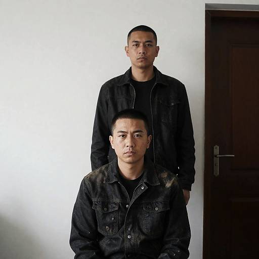 Serious Men Against Worn Wall