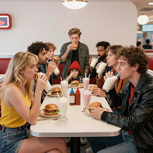 Retro Diner Scene with Diverse Group