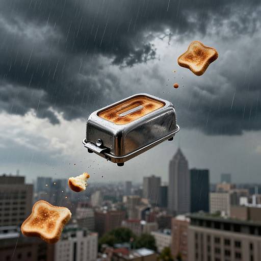 Flying Toaster City in Storm Clouds