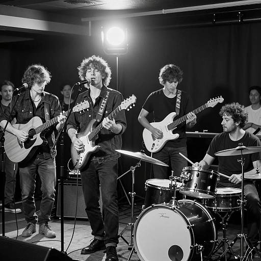 Black and White Rock Band Performance