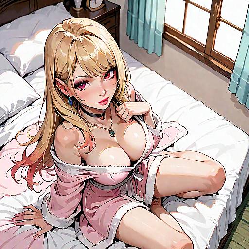 Dynamic Anime Girl in Bedroom Setting