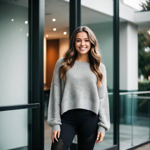 Young Woman in Casual Sweater Smiling Outdoors