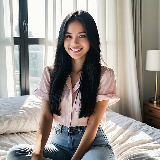 Sunlit Bedroom Portrait of Young Woman