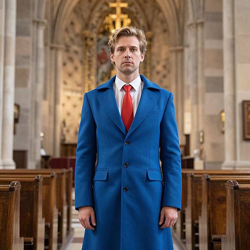 Man in Blue Coat Church Costume