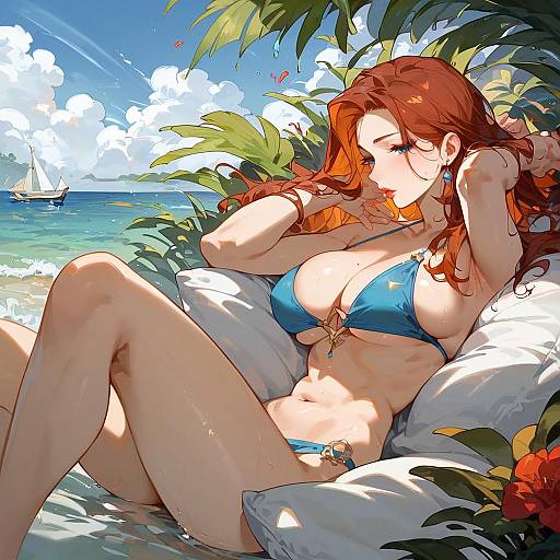 Anime Woman Relaxing on Yacht