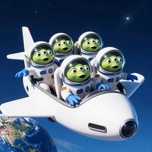 Joyful Aliens Riding a Spaceship