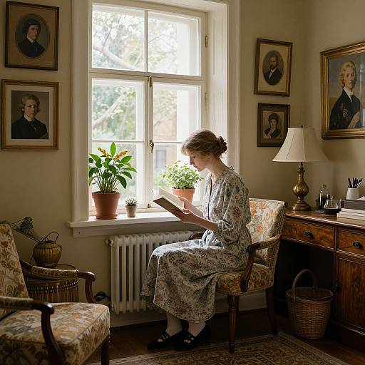 Woman Reading in Cozy Vintage Interior