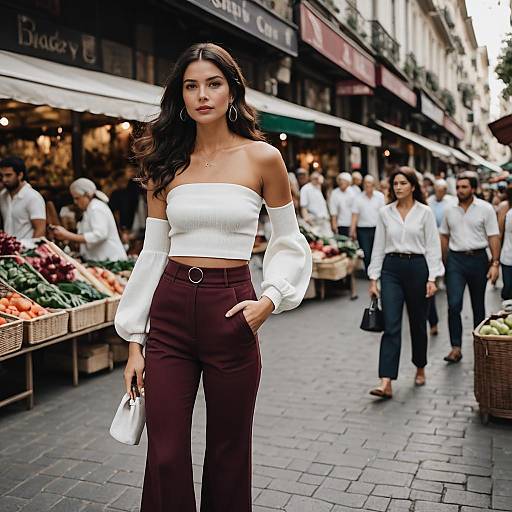Confident Woman at European Street Market