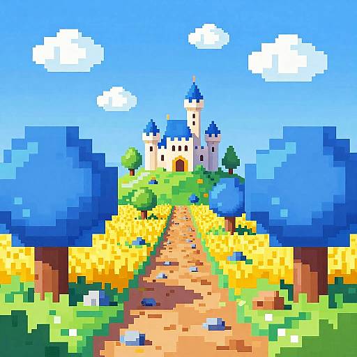 Whimsical Pixelated Castle Landscape