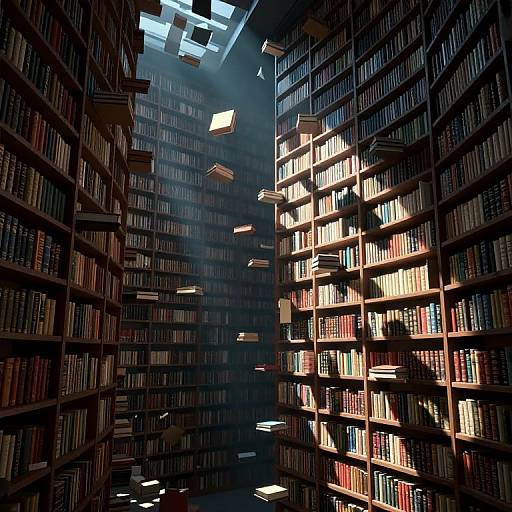 Cyberpunk 3D Library with Floating Books