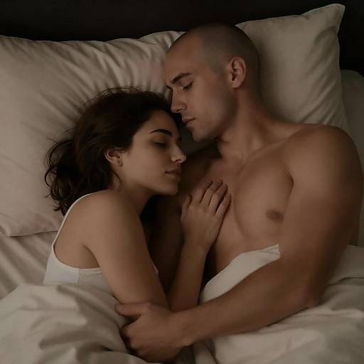 Tender Bedside Embrace in Dim Light