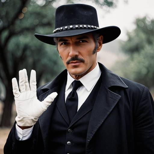 Man in Black Cowboy Outfit with White Glove