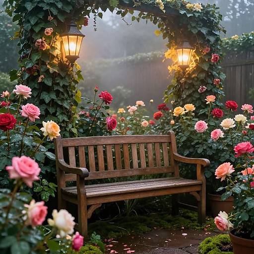 Cozy Garden Bench with Roses