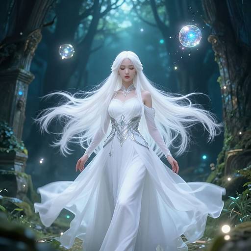 Mystical Anime Girl in Enchanted Forest