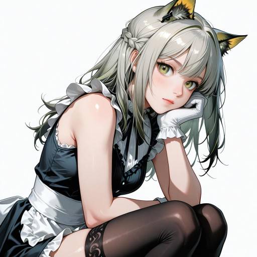 Charming Cat-Eared Girl with Thighhighs