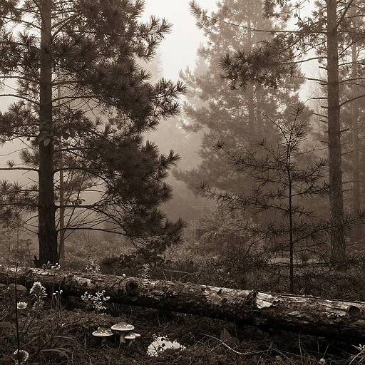 Sepia Foggy Pine Forest Scene