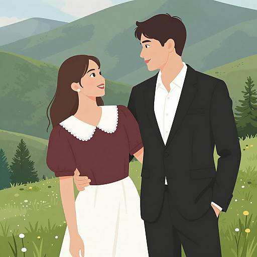 Romantic Couple in Lush Mountain Landscape