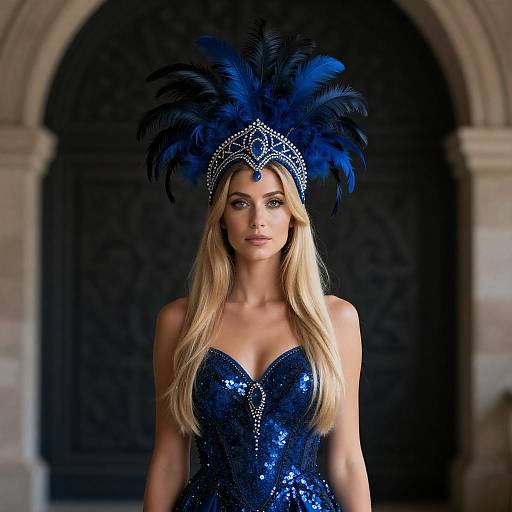 Elegant Woman in Feathered Headdress