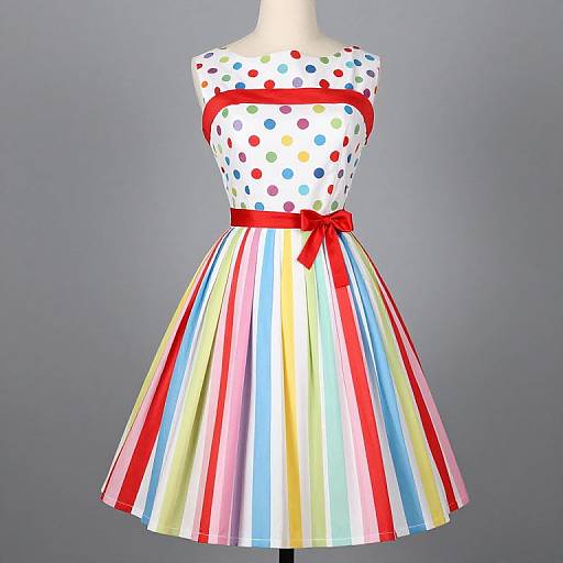 1950s Colorful Polka Dot Dress