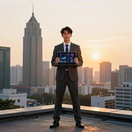 Confident Investor Overlooking Financial District