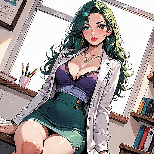 Green-Haired Scientist in Labcoat Seductive