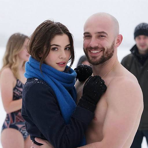 Couple Embracing in Snowy Winter Setting
