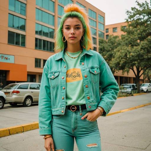 Young woman with colorful hair and Y2K fashion on campus