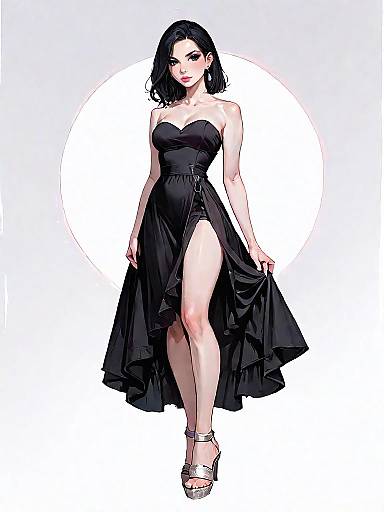 Woman in Elegant Black Evening Dress