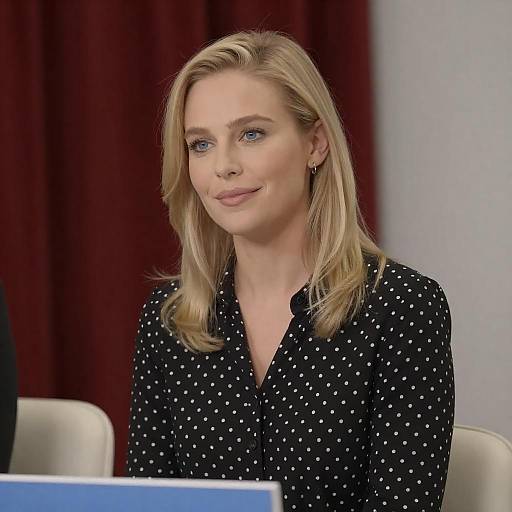 Blonde Woman in Black Polka-Dots Indoors