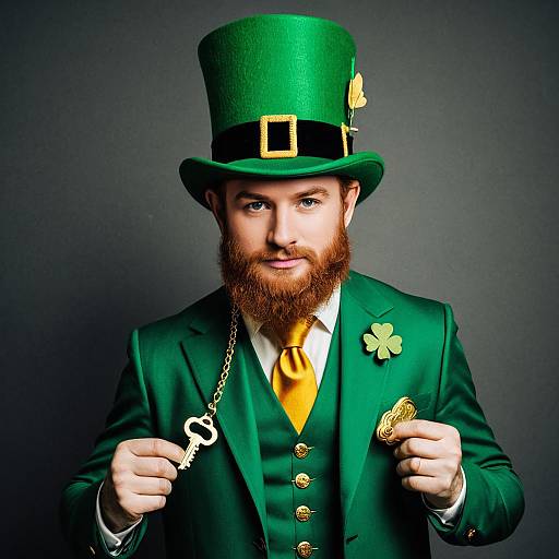 Man in Leprechaun Costume with Golden Key