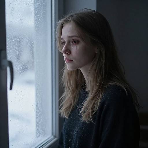 Melancholic Russian Woman by Frosted Window