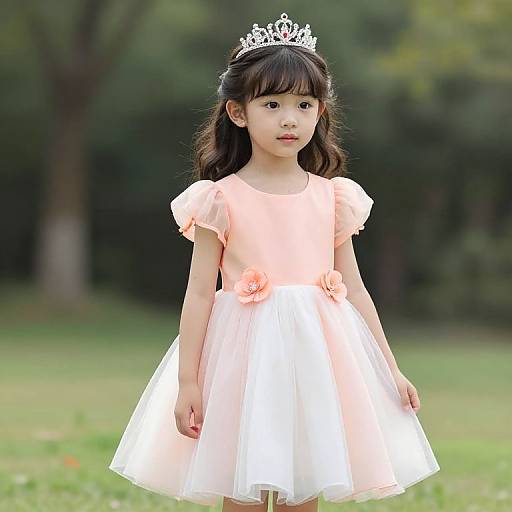 Young Girl in Peach Dress with Crown