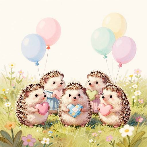 Pastel Baby Hedgehog Family in Meadow
