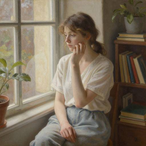 Contemplative Young Woman by Window