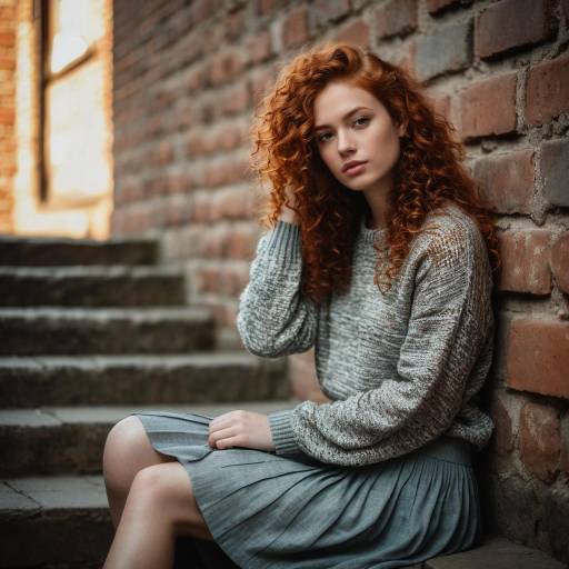 Thoughtful Redhead Woman Sitting on Stone Steps