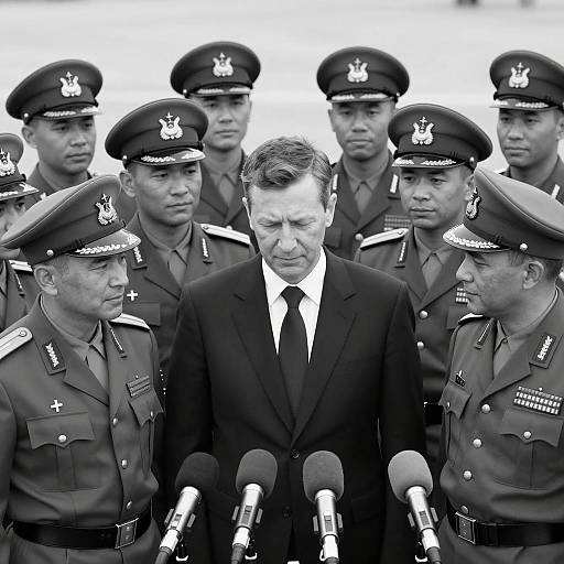 Military Men Surrounding Central Figure